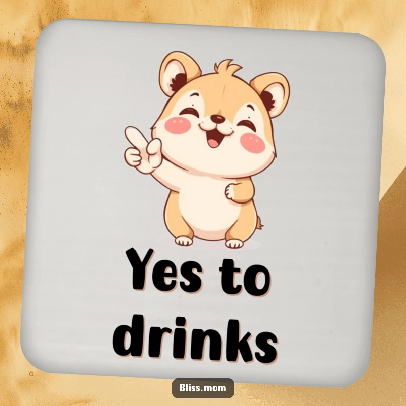 Funny Coasters: A joyful animal beams while holding a YES sign, adding enthusiastic protection and a positive vibe.