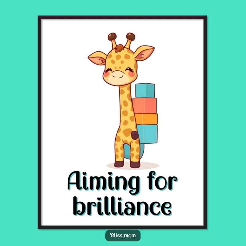 Funny Giraffe Mom Poster: Giggles & Blocks Art, Playful Wall Decor Gift