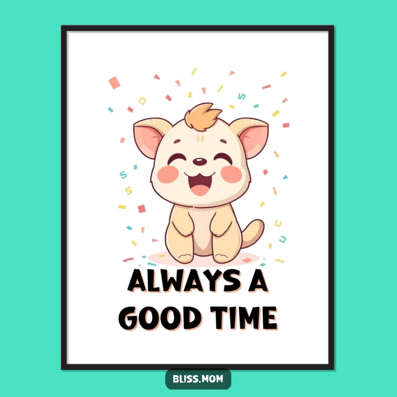 Funny Confetti Animal Poster: Delighted Creature's Party Scene for Vibrant Decor