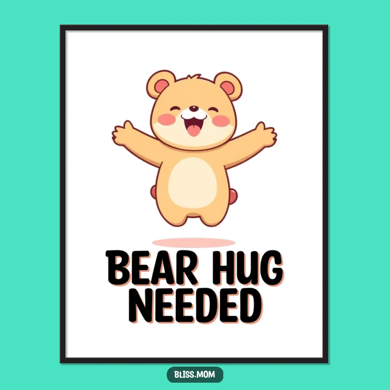 Funny Kawaii Bear Mom Poster: Joyful Jump Art, Whimsical Funny Gift Decor