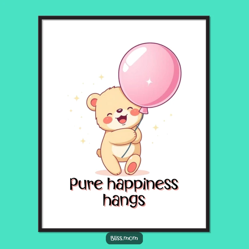 Funny Bear Cub Balloon Hug Poster: Bring Joyful Art Home, Great Gift!