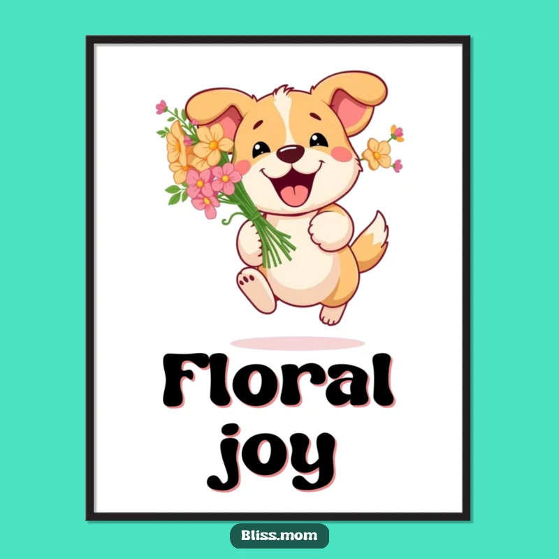 Funny Dog Flowers Poster: Cute Wall Art, Adorable Decor, Cheerful Funny Gift