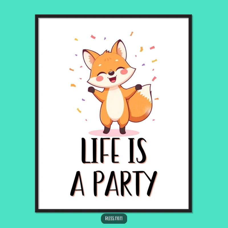 Funny Fox Dance Party Poster: Cheerful Wall Art with Confetti Flair
