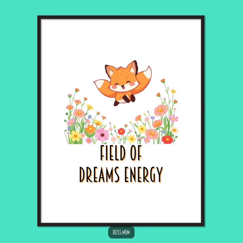 Funny Fox Wildflower Art Print - Joyful Woodland Scene Poster Gift