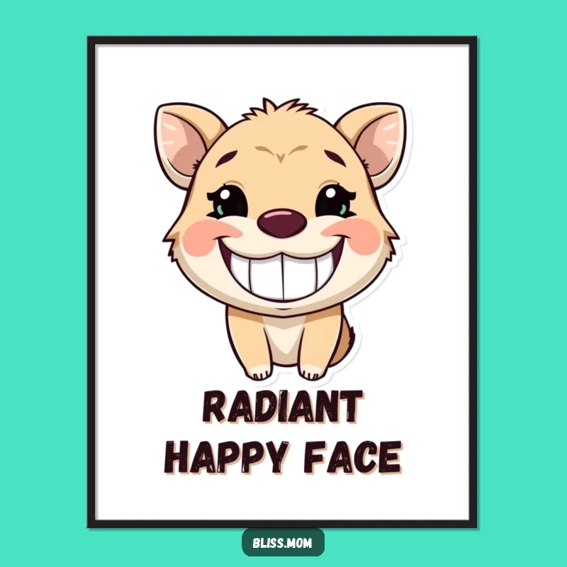 Funny Grinning Animal Poster: Glowing Joyful Beast Wall Art, Perfect Funny Gift Decor