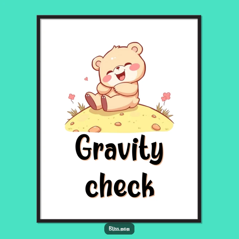 Funny Kawaii Bear Cub Rolling Poster: Joyful Cub Wall Art Gift