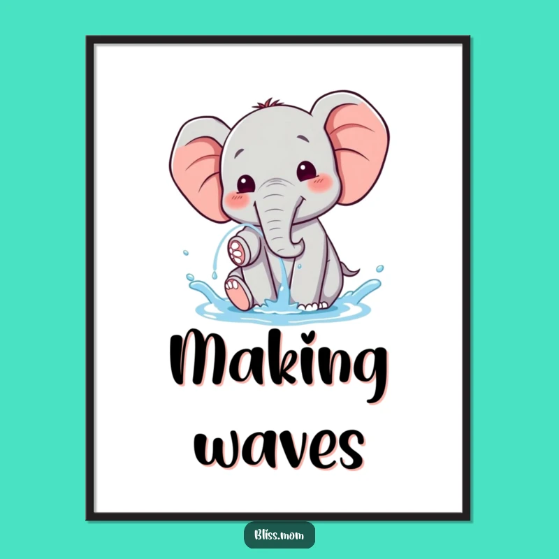 Funny Kawaii Elephant Water Spray Poster: Joyful Pachyderm Wall Art Gift