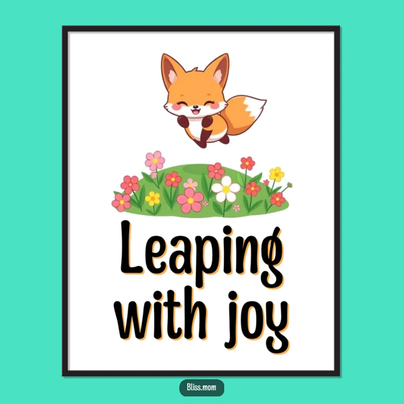 Funny Kawaii Fox Jumping Poster - Cheerful Woodland Wall Art Gift