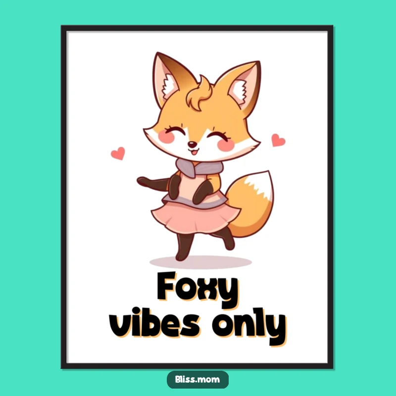 Funny Kawaii Fox Mom Poster: Graceful Twirl Art, Whimsical Funny Gift Decor
