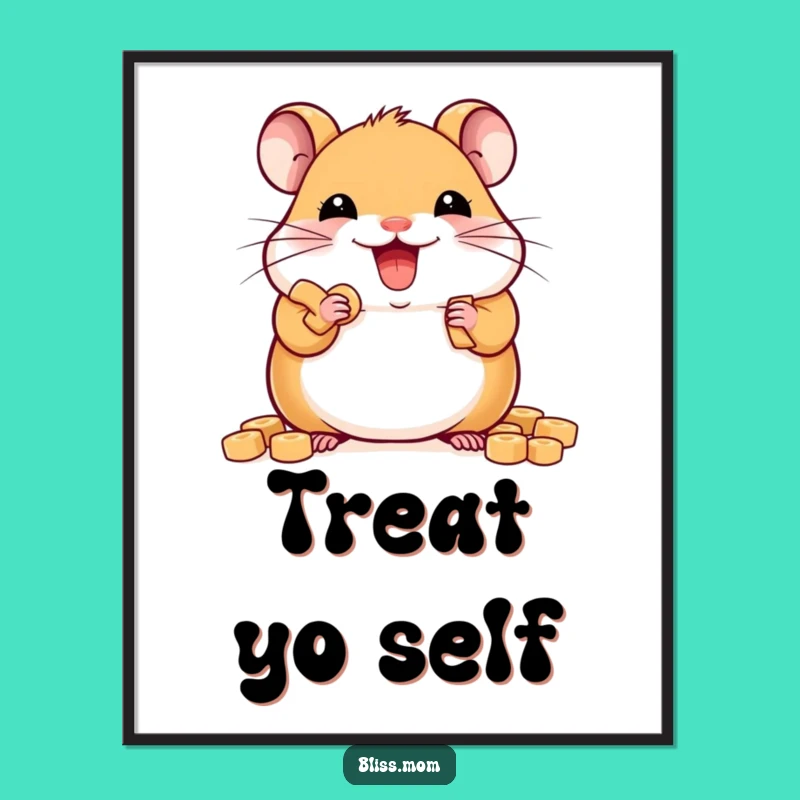 Funny Kawaii Hamster Treat Poster - Delighted Rodent Wall Art Gift