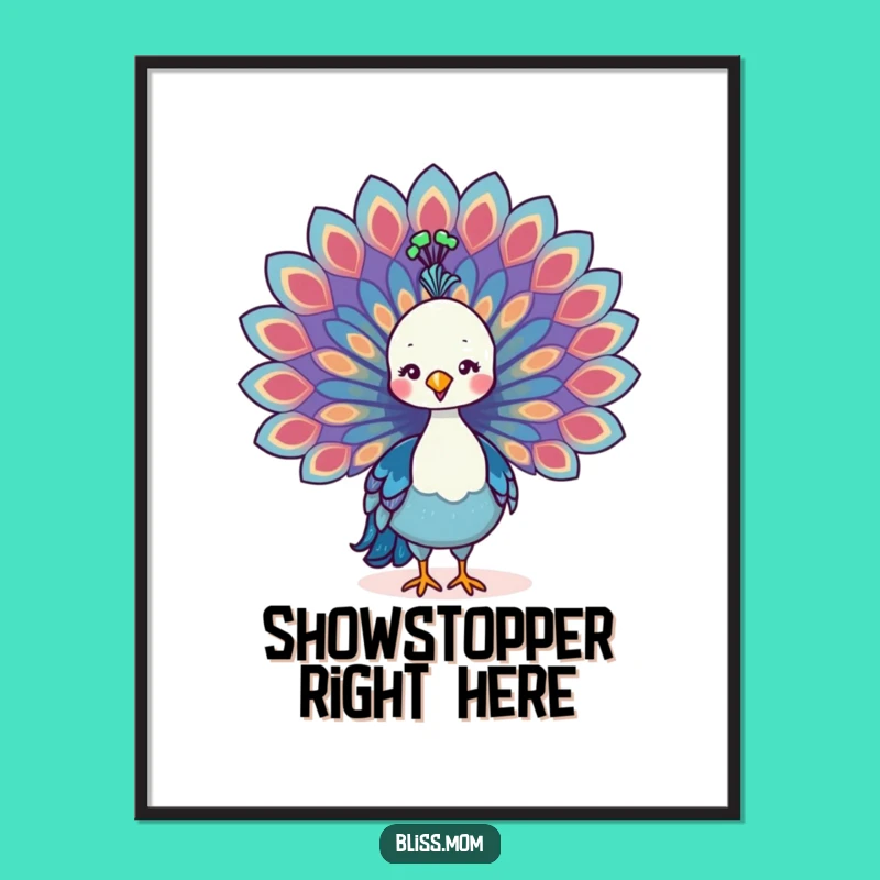 Funny Kawaii Peacock Mom Poster: Vibrant Display, Perfect Wall Art Gift