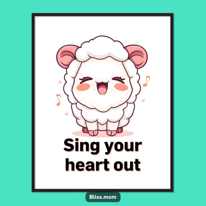 Funny Kawaii Sheep Mom Poster: Cheerful Song Display, Perfect Wall Art Gift