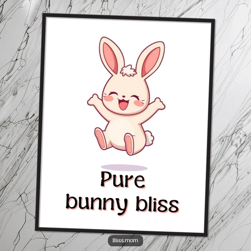 Funny Mama Bunny Art Print, depicting a kawaii bunny bouncing with ecstatic delight, adding cheerful and charming wall decor. A great gift.