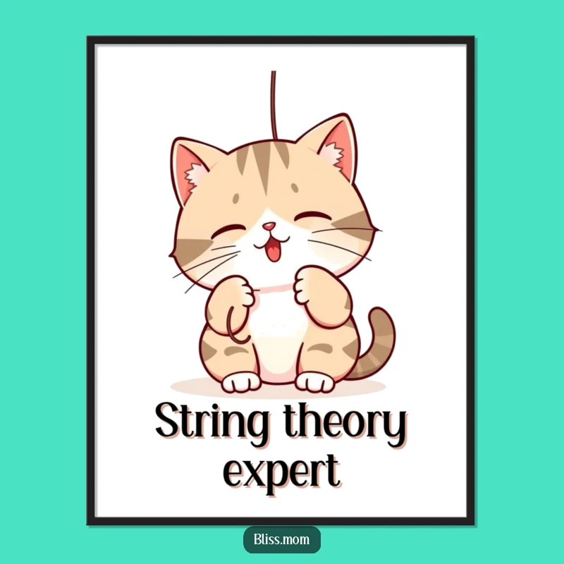 Funny Mama Cat Poster: Kawaii Playful String Batting Art - Cute Cat Decor Gift