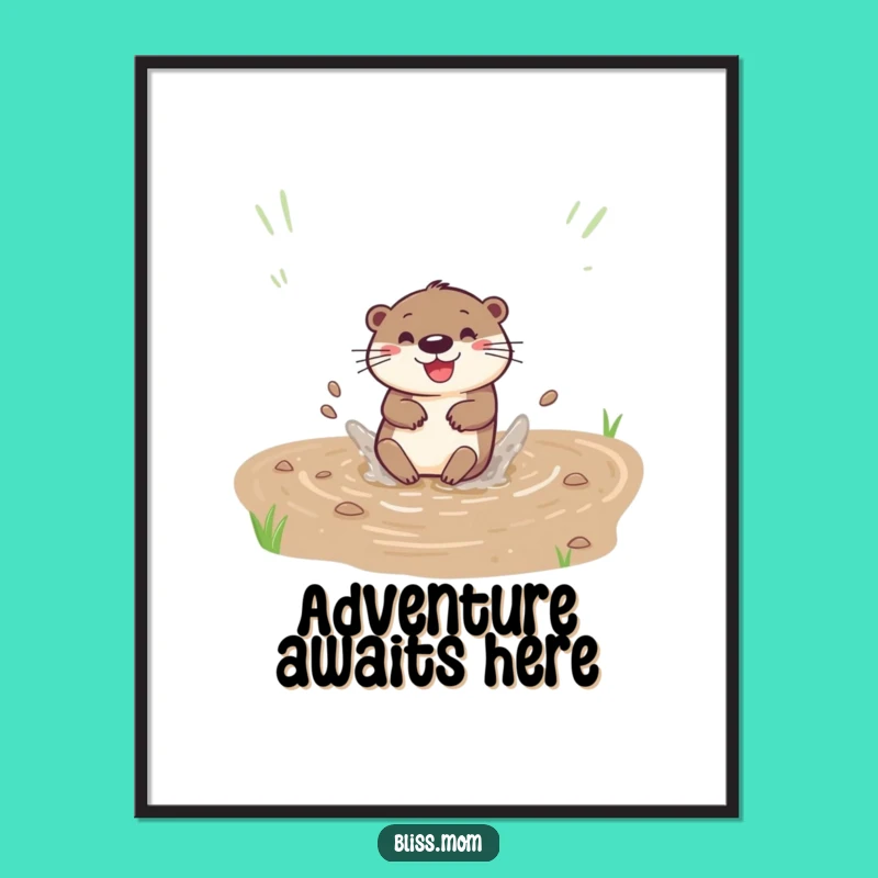 Funny Otter Slide Art Print - Playful River Scene Poster Gift