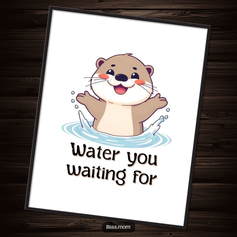 Funny poster of a happy otter mid-splash, with a wide, infectious smile, perfectly capturing the joy of water play.