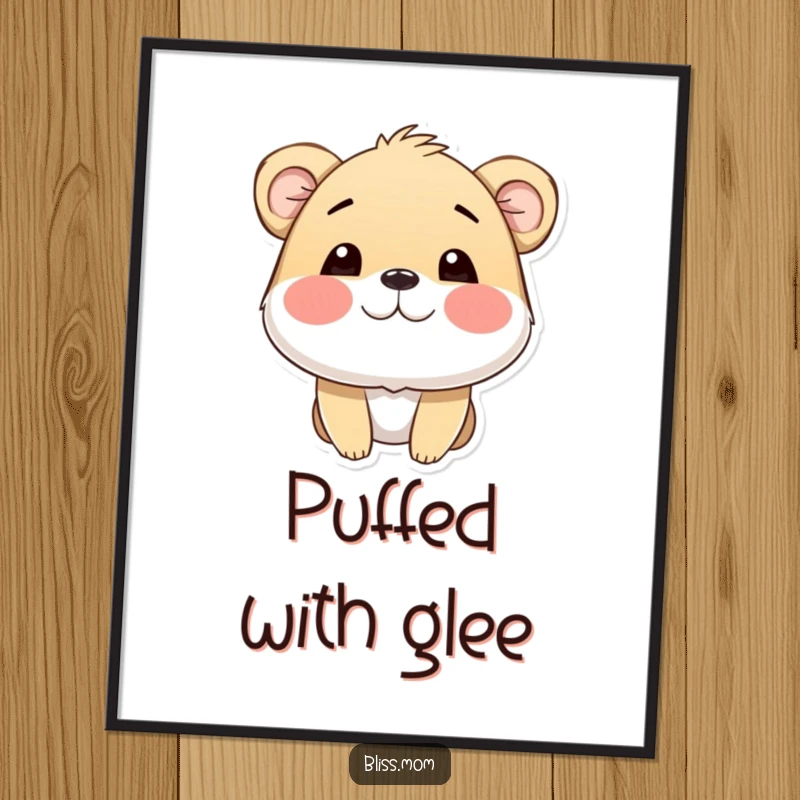 Funny poster showcasing an animal with comically puffed cheeks, radiating pure happiness and a delightful sense of joy for wall decor.