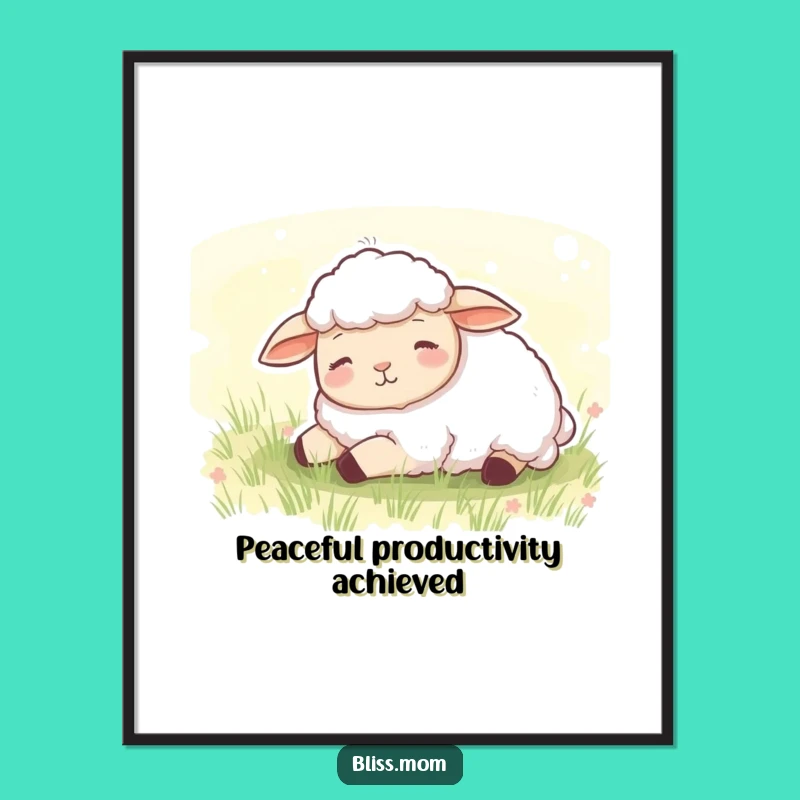 Funny Sheep Meadow Art Print - Peaceful Landscape Poster Gift