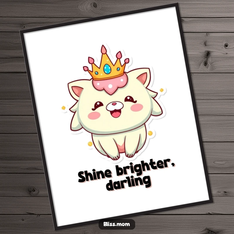 Funny Poster: A celebratory creature wearing a sparkly crown beams with infectious happiness, bringing cheer to any wall.