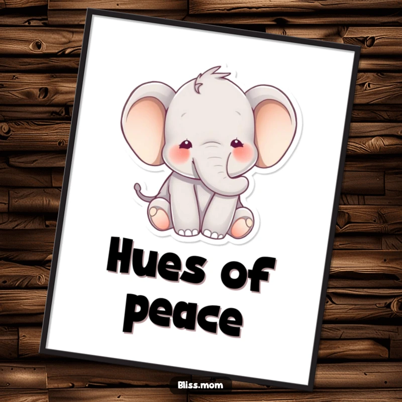 Funny elephant poster depicting a happy elephant with a peaceful countenance surrounded by soft, ethereal hues, radiating serenity and calm.