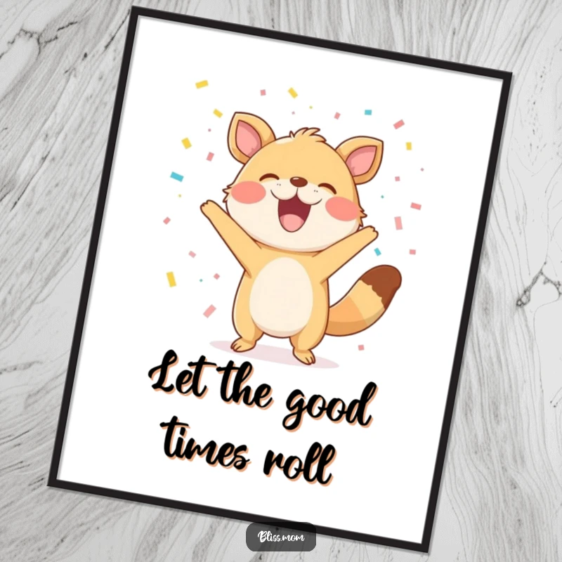 Funny Poster: An animal gleefully throws confetti with a wide smile, capturing a moment of pure, hilarious celebration.