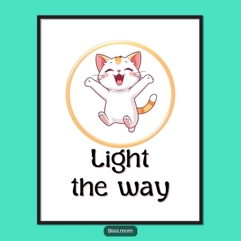 Funny Cat Jumping Hoop Poster - Playful Light Dancer Wall Art