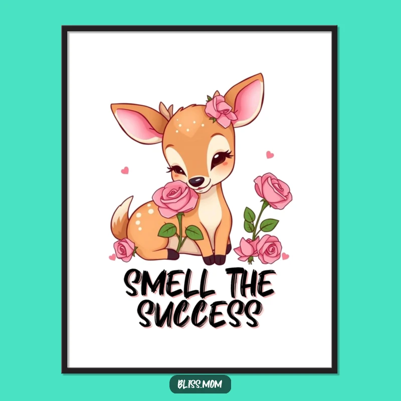 Funny Kawaii Deer Mom Poster: Delightful Rose Moment, Perfect Wall Art Gift