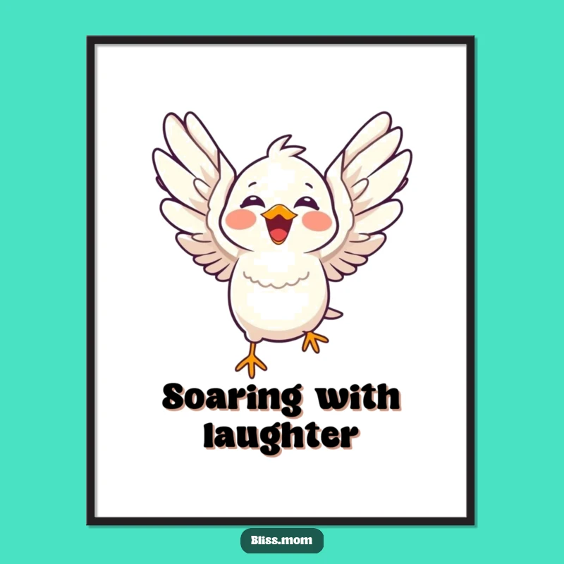 Funny Kawaii Bird Flight Poster - Joyful Avian Wall Art Gift