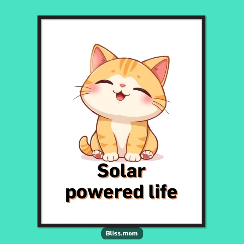 Funny Cat Sunbeam Poster: Relaxed Pet Character Funny Art