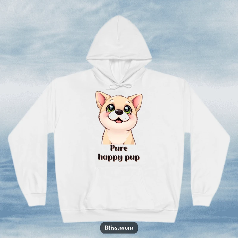 Funny hoodie featuring a content dog looking up with beautifully sparkling eyes, radiating warmth, happiness, and unconditional love.
