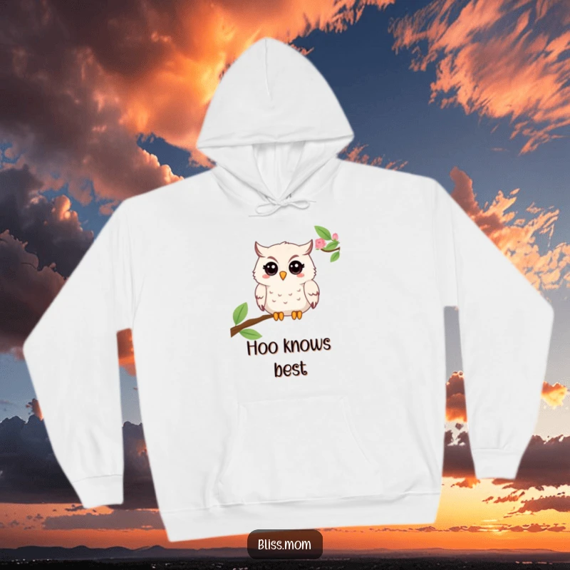 Funny Mama Owl Hoodie, showing a beaming owl with a twinkle, perfect for cozy evenings and wise relaxation. A great gift.
