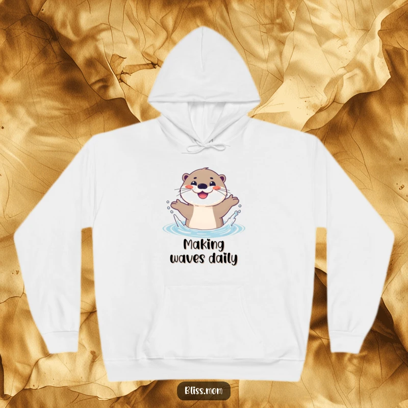 Funny hoodie showcasing a happy otter exuberantly splashing in water, its wide, infectious smile bringing joy and playful energy.