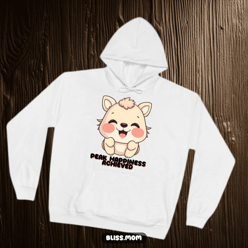 Funny animal hoodie with cheeks puffed out in extreme happiness, offering cozy warmth and a joyful, cheerful expression.