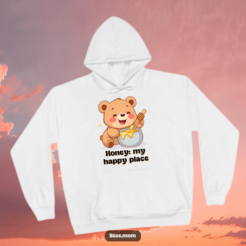 Funny Bear Cub Hoodie: A lovable illustration of a bear cub excitedly reaching for a pot of honey.