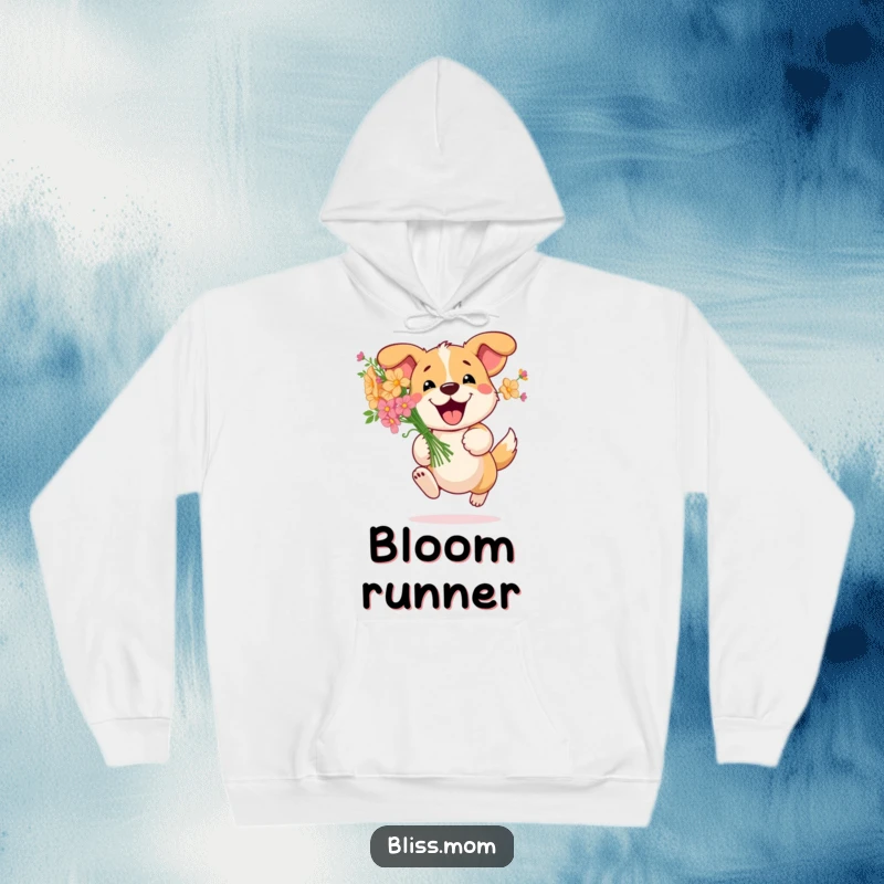 Funny Dog Flower Hoodie: Happy dog bounds with a bouquet of flowers, offering warmth and cheer. An ideal funny gift.
