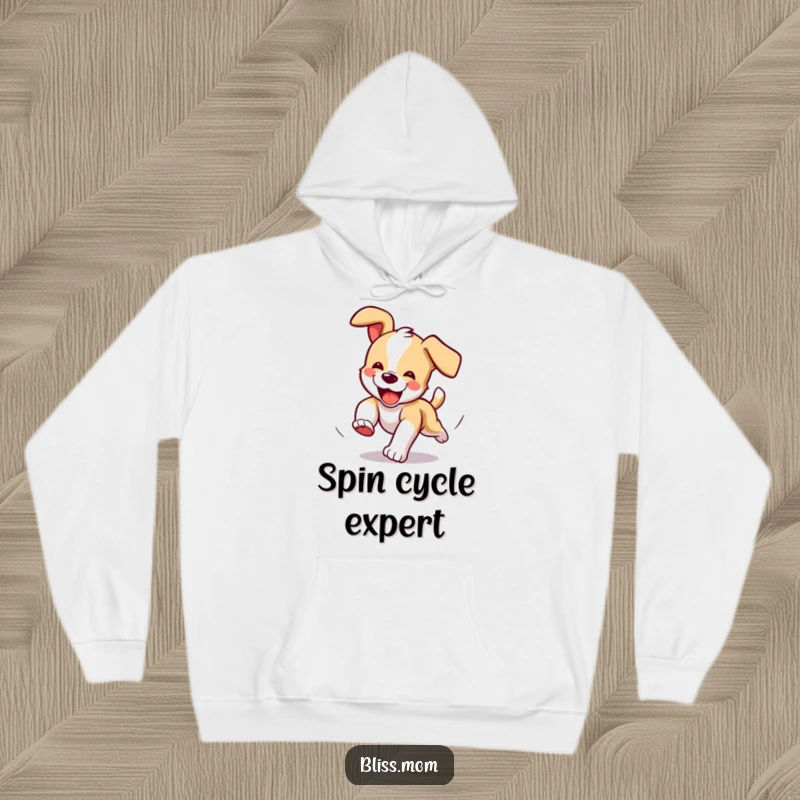 Funny Hoodie: A delighted puppy spins wildly, chasing its tail in a circle of fun.