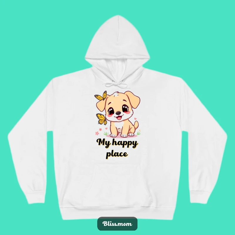 Funny Puppy Mom Hoodie: Heart Eyes Joyful Butterfly Chase - Cozy & Cute Gift