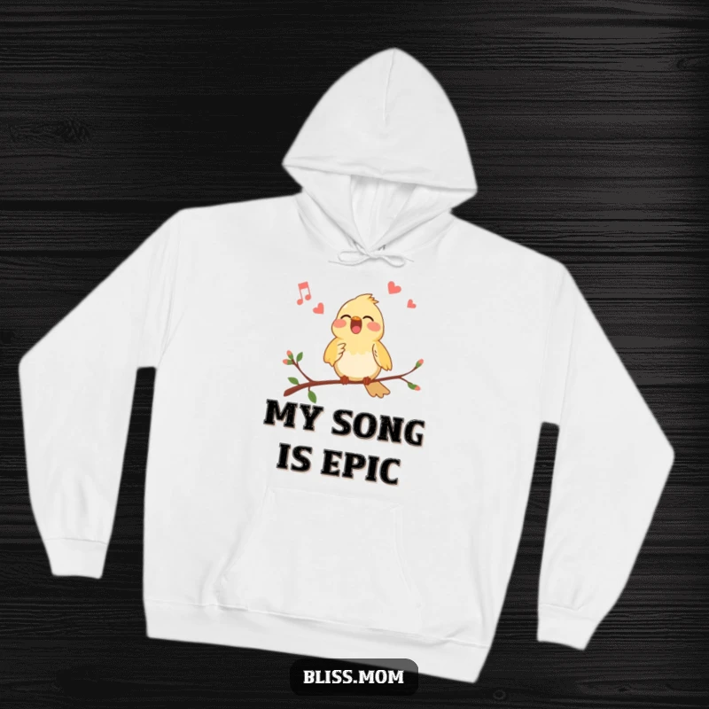 Funny Bird Hoodie: Features a cheerful bird joyfully singing its heart out while perched on a tree branch.