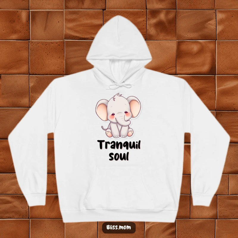 Funny elephant hoodie featuring a happy, peaceful elephant enveloped by soft, muted colors, offering a sense of calm and comfort.