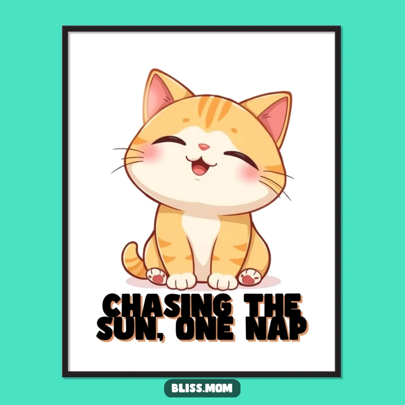 Cat Art Free Printable: Joyful Sunbeam Basking Feline Downloadable Decor