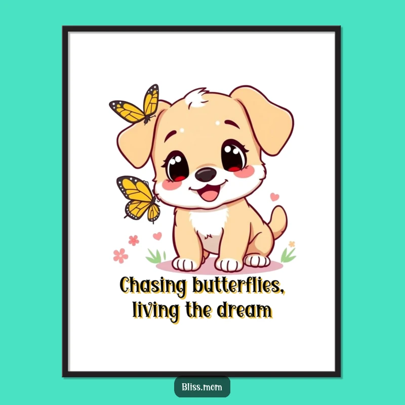 Free Printable Puppy Mom Wall Art: Funny Heart Eyes, Butterfly Chase Downloadable Decor