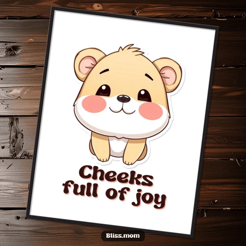 Funny free printable wall art of an adorable animal with cheeks puffed out, brimming with infectious happiness.
