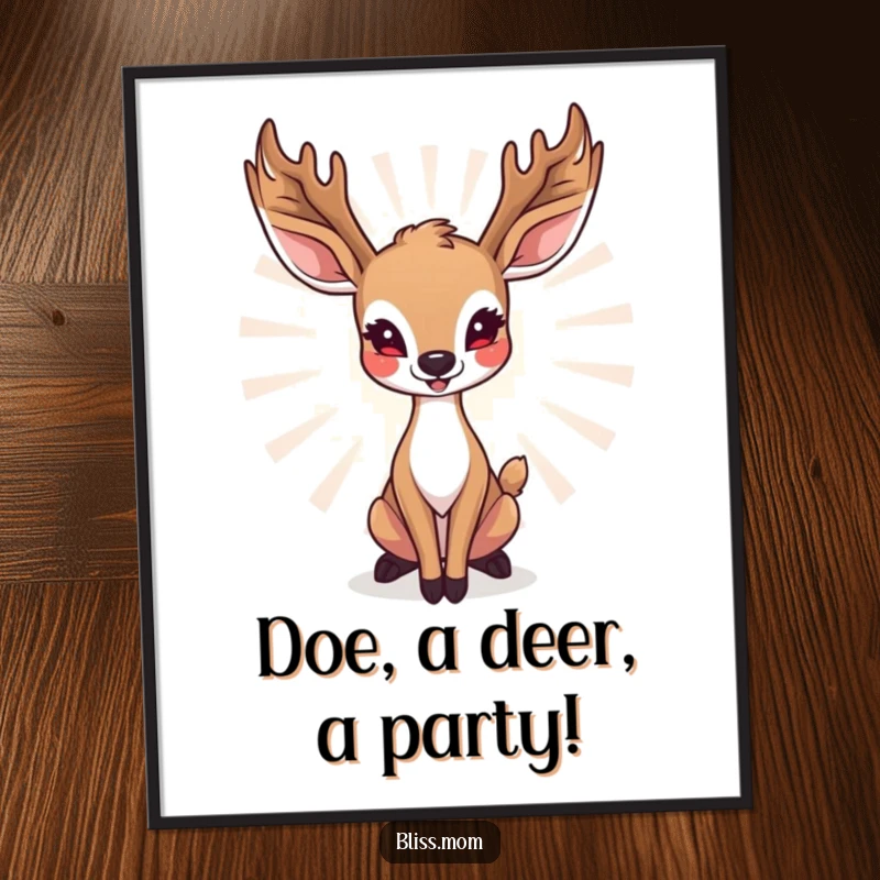 Funny Free Printable Wall Art of a radiant deer mom striking a graceful, happy pose, adding whimsical charm to any room.