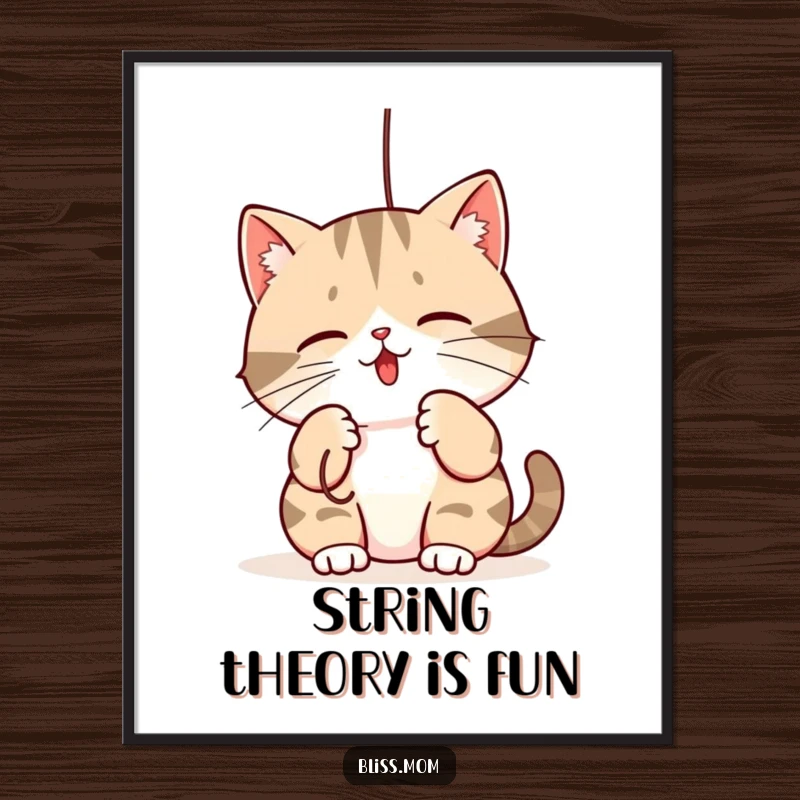 Funny Free Printable Wall Art: Kawaii mama cat batting playfully at a dangling string, cute downloadable decor.