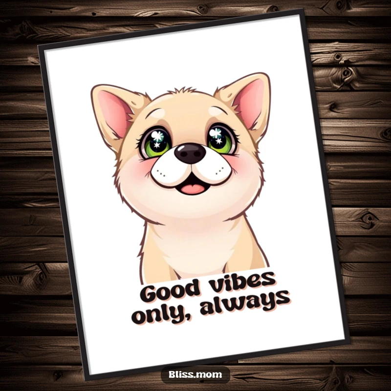 Funny Free Printable Wall Art: A dog with sparkling, happy eyes looking upward, radiating contentment and pure joy.