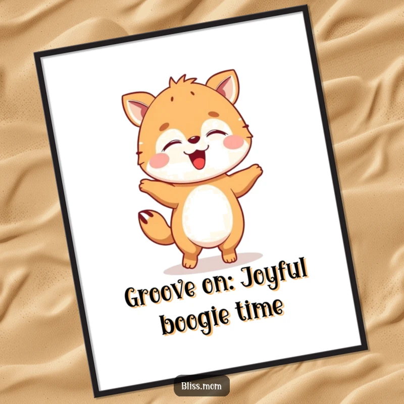 Funny Free Printable wall art depicting an animal joyfully dancing with closed eyes, radiating happiness, for decor.