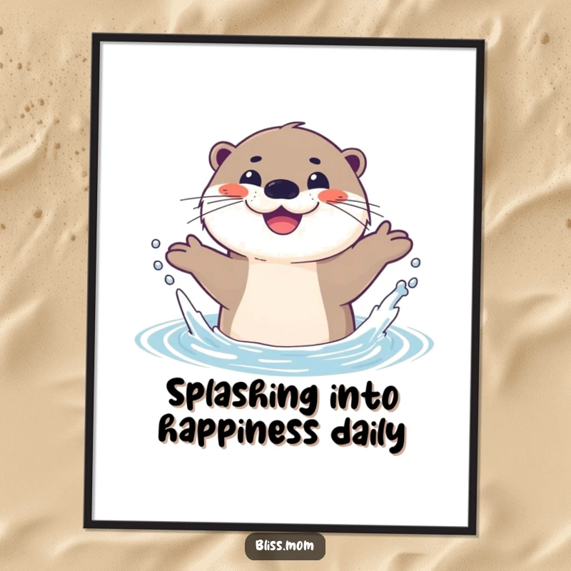 Funny Free Printable Wall Art: A smiling otter happily splashes in water, creating a lively and cheerful artwork.