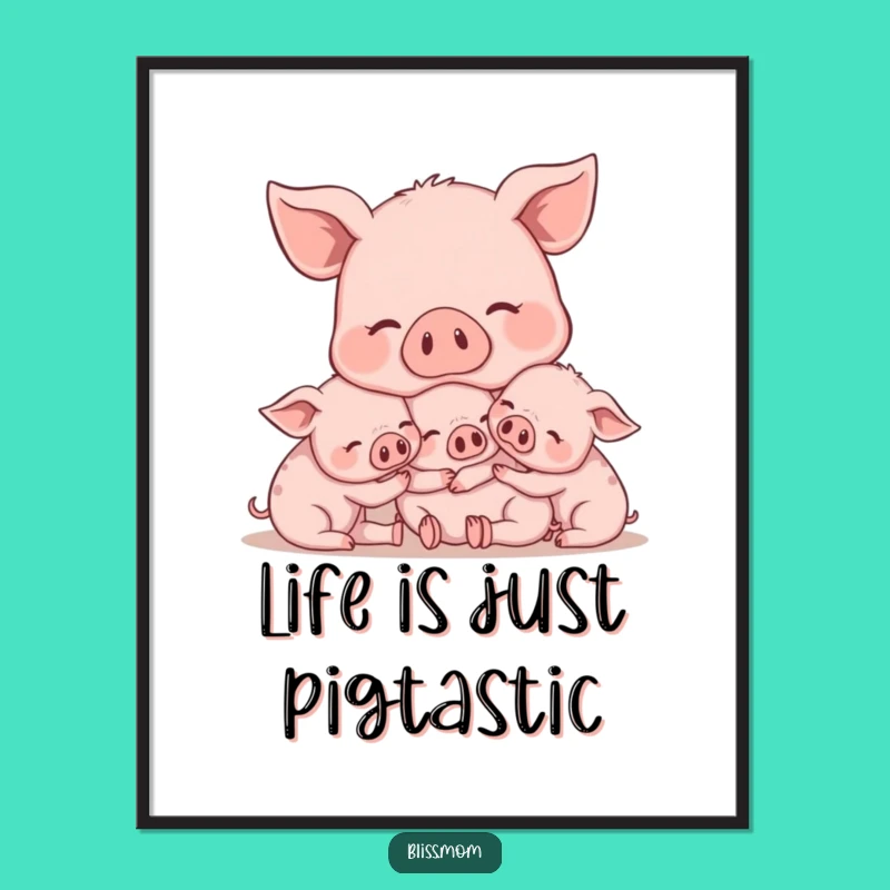 Free Printable Pig Mom & Piglets Wall Art - Snuggly Downloadable Decor