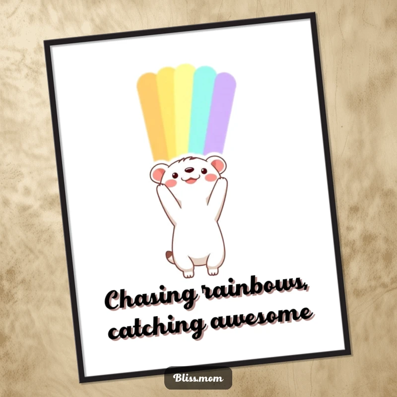 Funny Free Printable wall art of an animal looking up at a vivid rainbow, evoking hope and wonder, for decor.