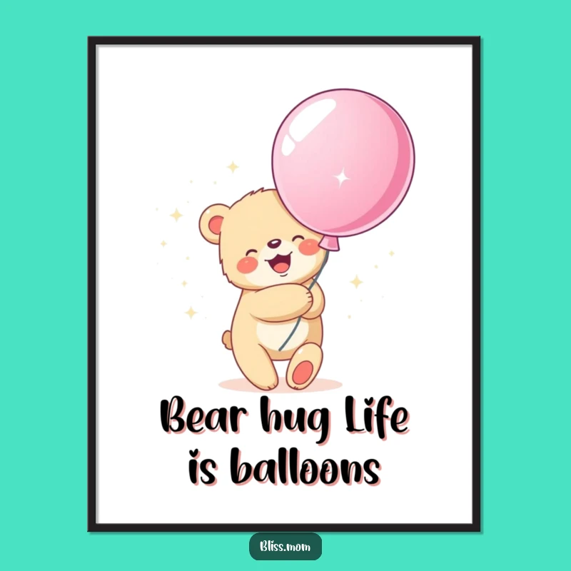 Free Printable Wall Art: Bear Cub Hugging Balloon - Cute Downloadable Decor!